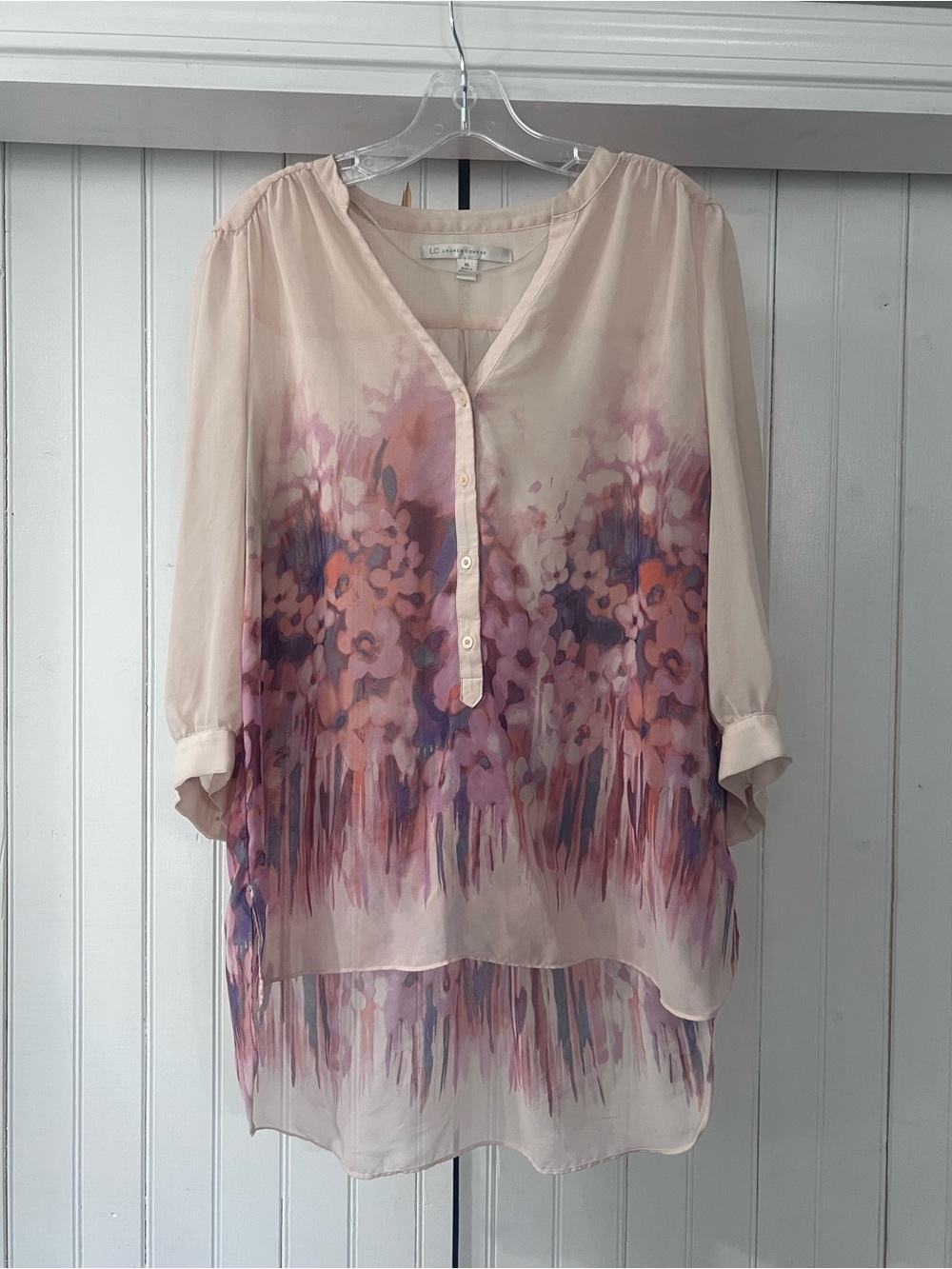LC Lauren Conrad Blush Pink Floral Ombre Sheer Tunic
